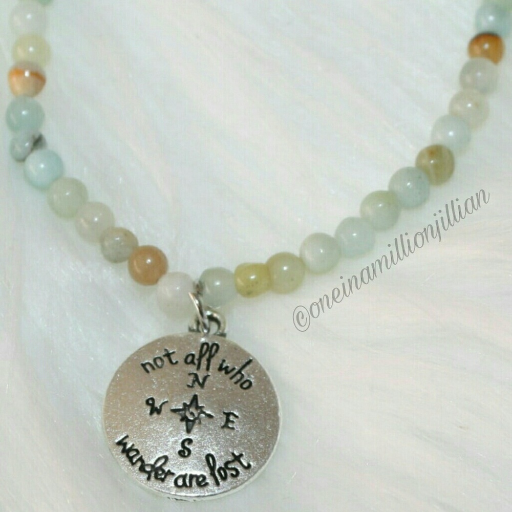 Genuine Amazonite Stone Quote Necklace - Picture 3 of 6